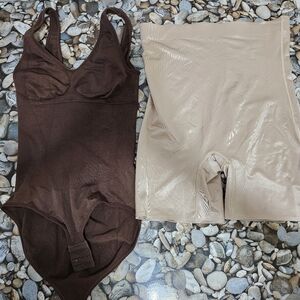 Brown Bodysuit and Beige Shapewear Set